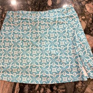 Vibrant Turquoise and White Patterned Performance Skirt (skort)